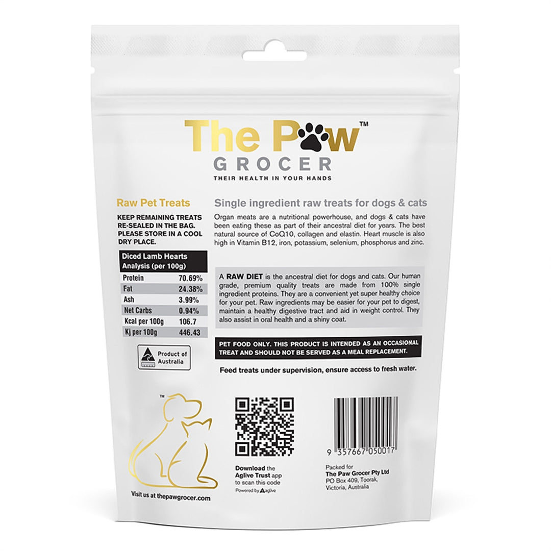 The Paw Grocer Freeze Dried Dog and Cat Treats Diced Lamb Hearts 90g