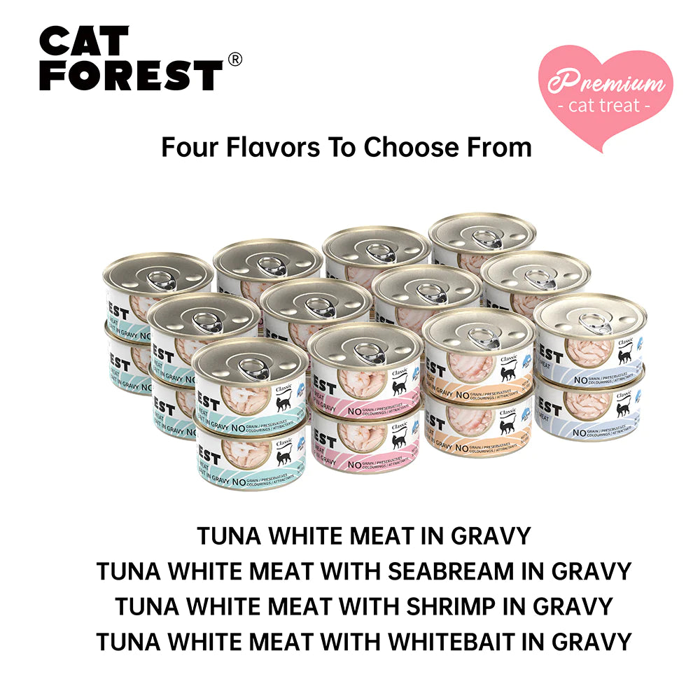 CAT FOREST Classic Tuna White Meat in Gravy Canned Cat Food 24x85g