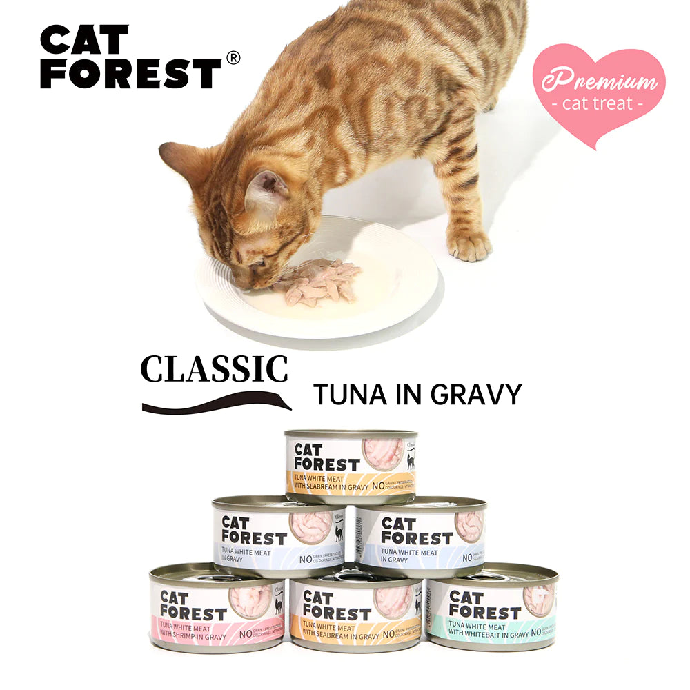 CAT FOREST Classic Tuna White Meat with Whitebait in Gravy Canned Cat Food 24x85g