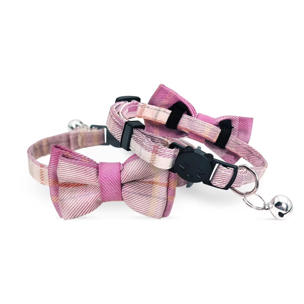 Plaid Bow Tie Pet Collar with Bell Adjustable Cotton for Cat Kitten Dog Puppy AU