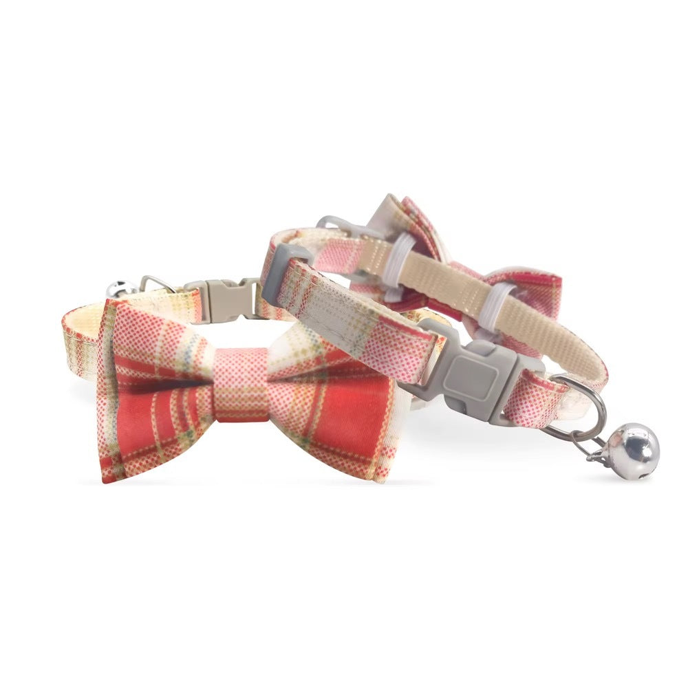 Plaid Bow Tie Pet Collar with Bell Adjustable Cotton for Cat Kitten Dog Puppy AU