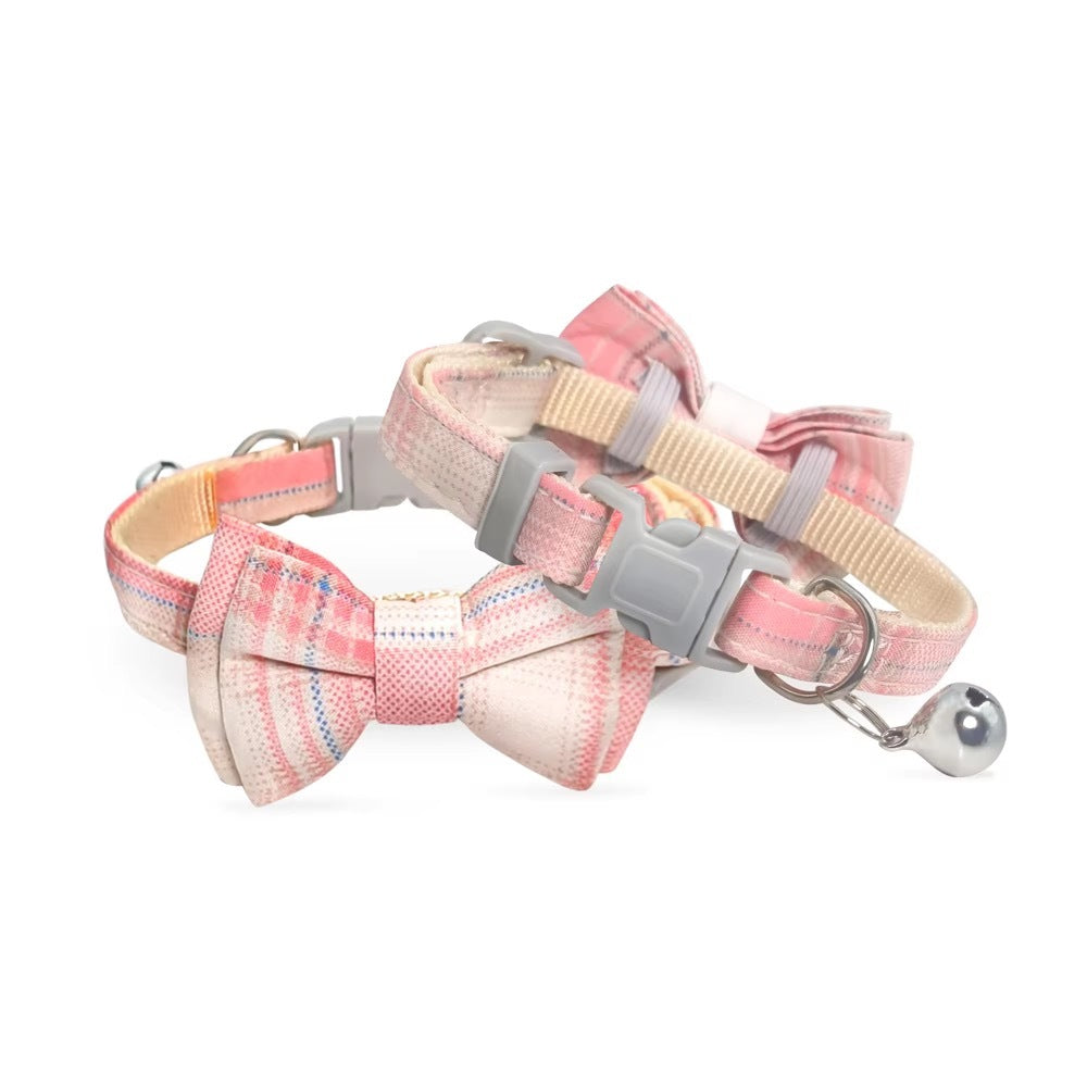 Plaid Bow Tie Pet Collar with Bell Adjustable Cotton for Cat Kitten Dog Puppy AU