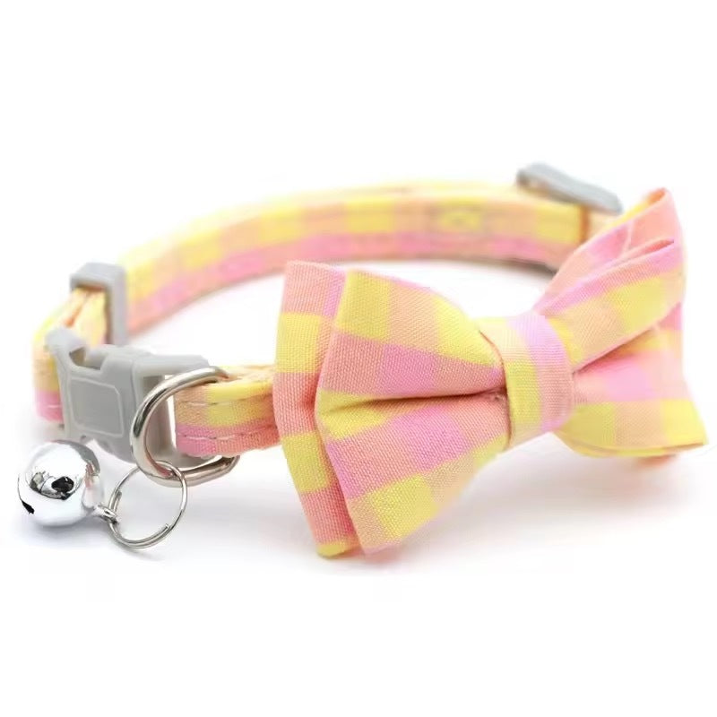 Plaid Bow Tie Pet Collar with Bell Adjustable Cotton for Cat Kitten Dog Puppy AU