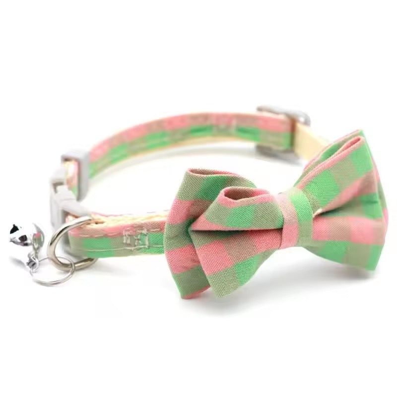 Plaid Bow Tie Pet Collar with Bell Adjustable Cotton for Cat Kitten Dog Puppy AU