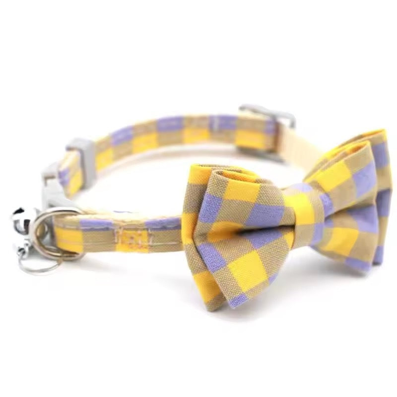 Plaid Bow Tie Pet Collar with Bell Adjustable Cotton for Cat Kitten Dog Puppy AU