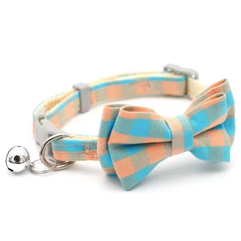 Plaid Bow Tie Pet Collar with Bell Adjustable Cotton for Cat Kitten Dog Puppy AU