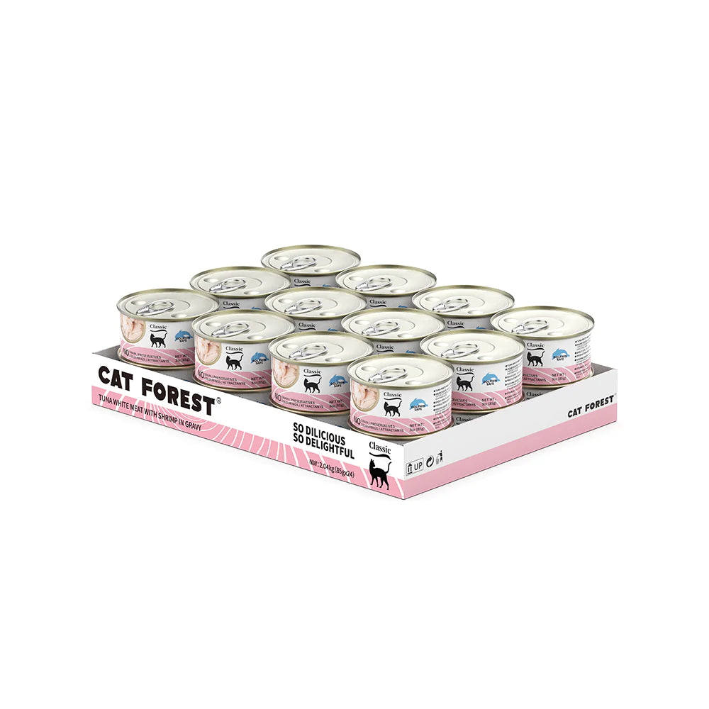 CAT FOREST Classic Tuna White Meat with Shrimp in Gravy Canned Cat Food 24x85g