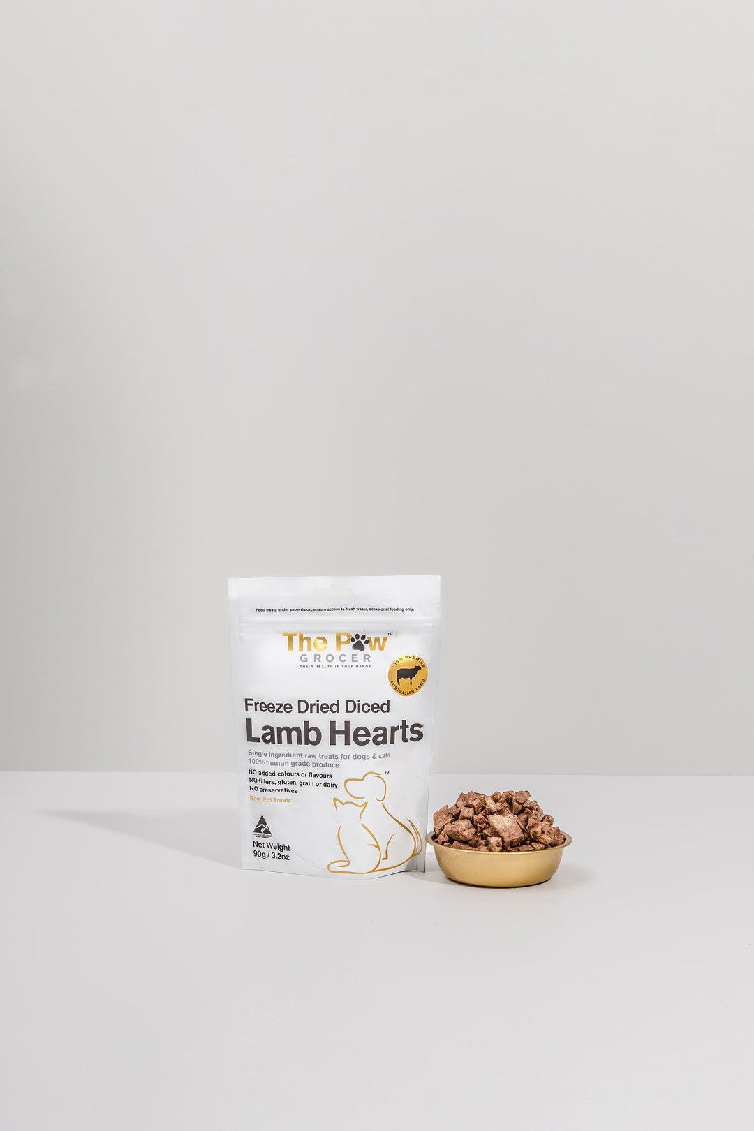 The Paw Grocer Freeze Dried Dog and Cat Treats Diced Lamb Hearts 90g