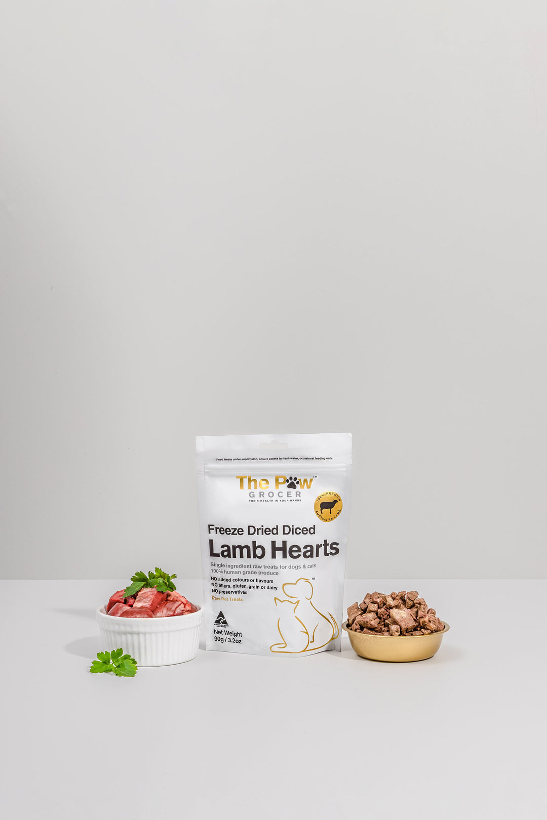 The Paw Grocer Freeze Dried Dog and Cat Treats Diced Lamb Hearts 90g