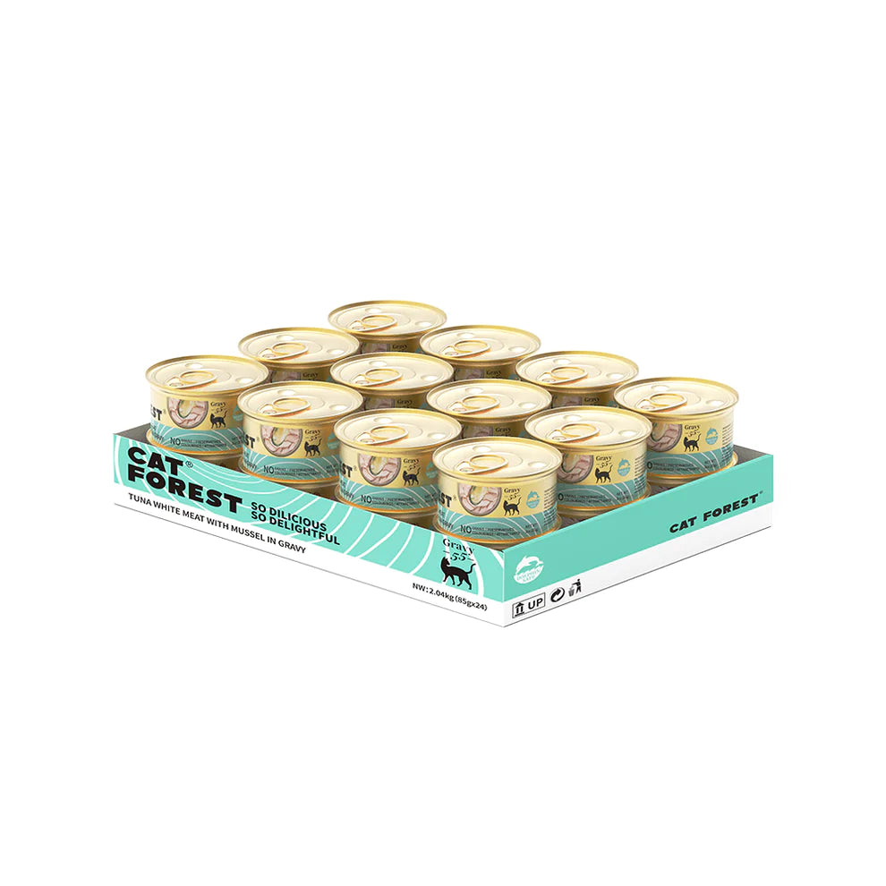 CAT FOREST Premium Tuna White Meat with Mussel in Gravy Canned Cat Food 24x85g