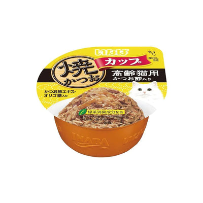 CIAO Small Tuna Flake In Sliced Bonito Gravy For Aged Cat Treats 80g (cupped)