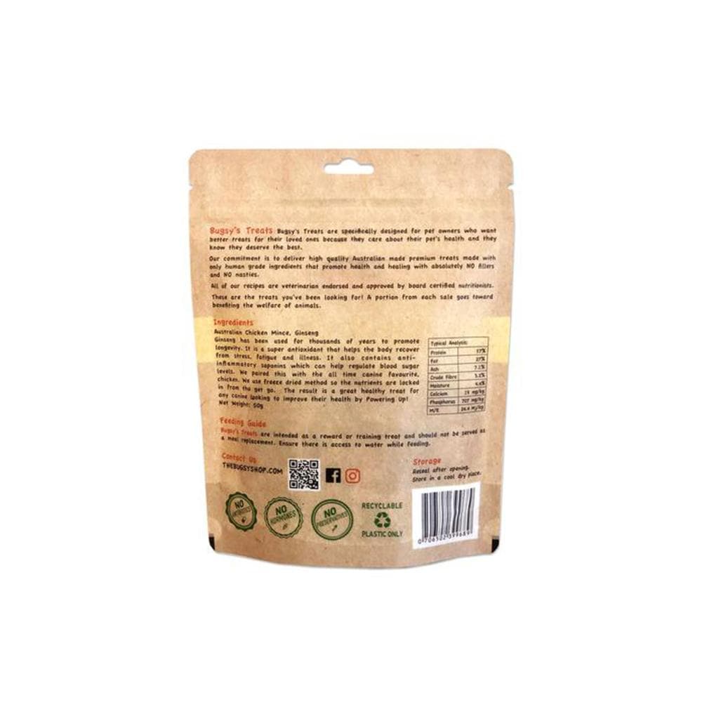 BUGSY'S I've Got The Power Chicken and Ginseng Dog Nature Treats 70g