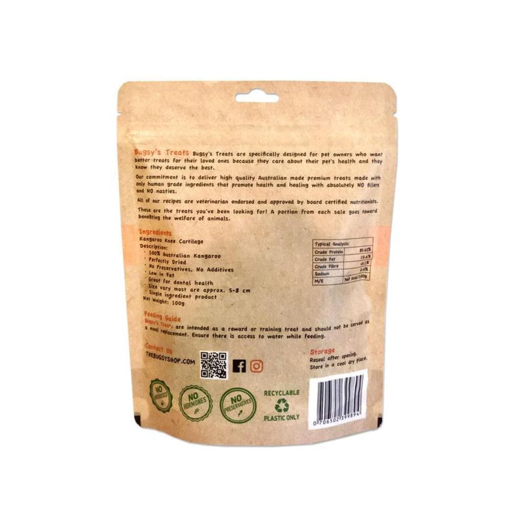 BUGSY'S Dehydrated Kangaroo Tendon Knee Cartilage Dog Treats 100g