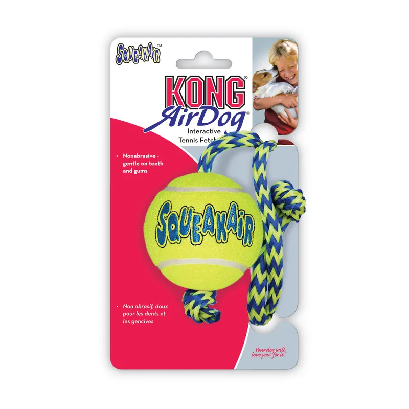 KONG DOG AIRDOG SQUEAKER BALL W/ROPE MEDIUM (AST21)