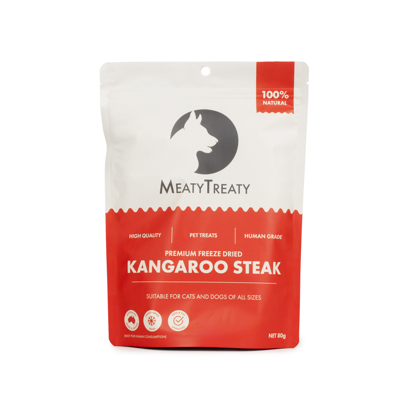 MEATY TREATY FREEZE DRIED KANGAROO STEAK 80G