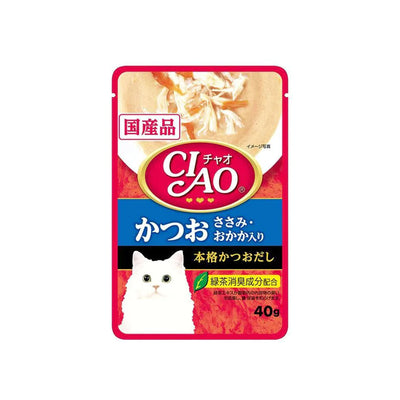 CIAO Tuna (Katsuo) & Chicken Fillet Topping In Dried Bonito Soup Cat Treats 40g (pouch)
