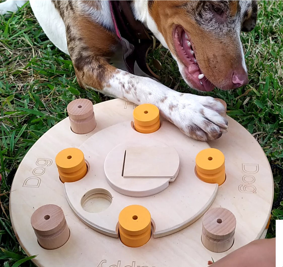 Dog Smart Wooden Interactive Dog Foraging Game Toy - BIRTHDAY CAKE Natural Wood My Intelligent Pets