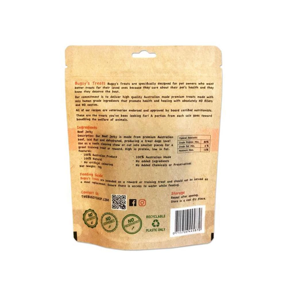 BUGSY'S Dehydrated Beef Jerky Dog Treats 70g