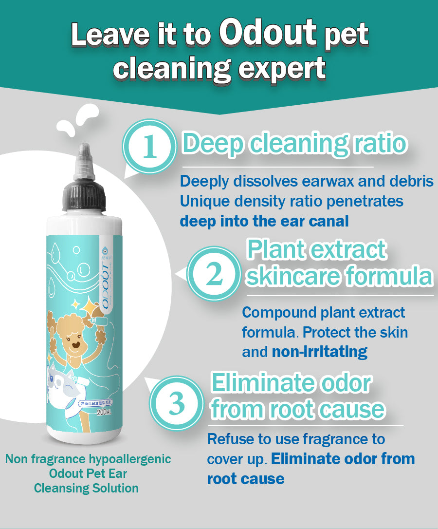 Pet Ear Cleaner Liquid for Dogs Cats Otic Smell Odor Remover Wash Ears Care ODOUT