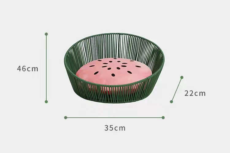 Vetreska Solid Rattan Pet og Cat Bed Washable House Basket Toy-Watermalon