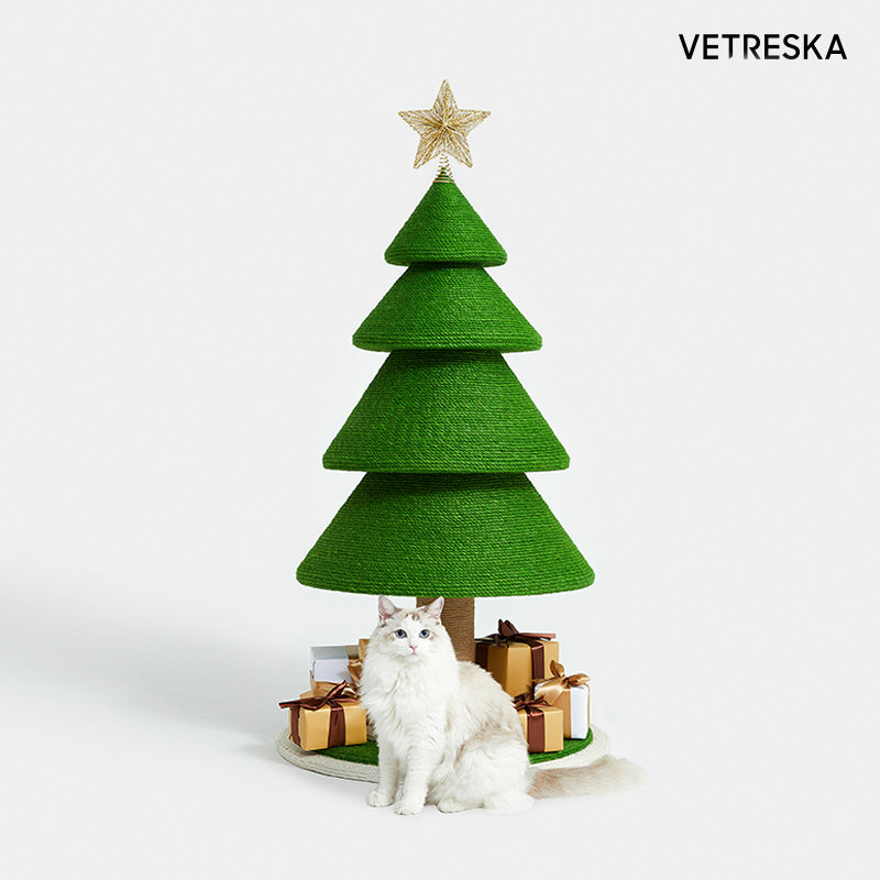 VETRESKA 120cm Christmas Pine Tree Cat Scratching Post, Scratch Post with Sisal Rope, Vertical Durab