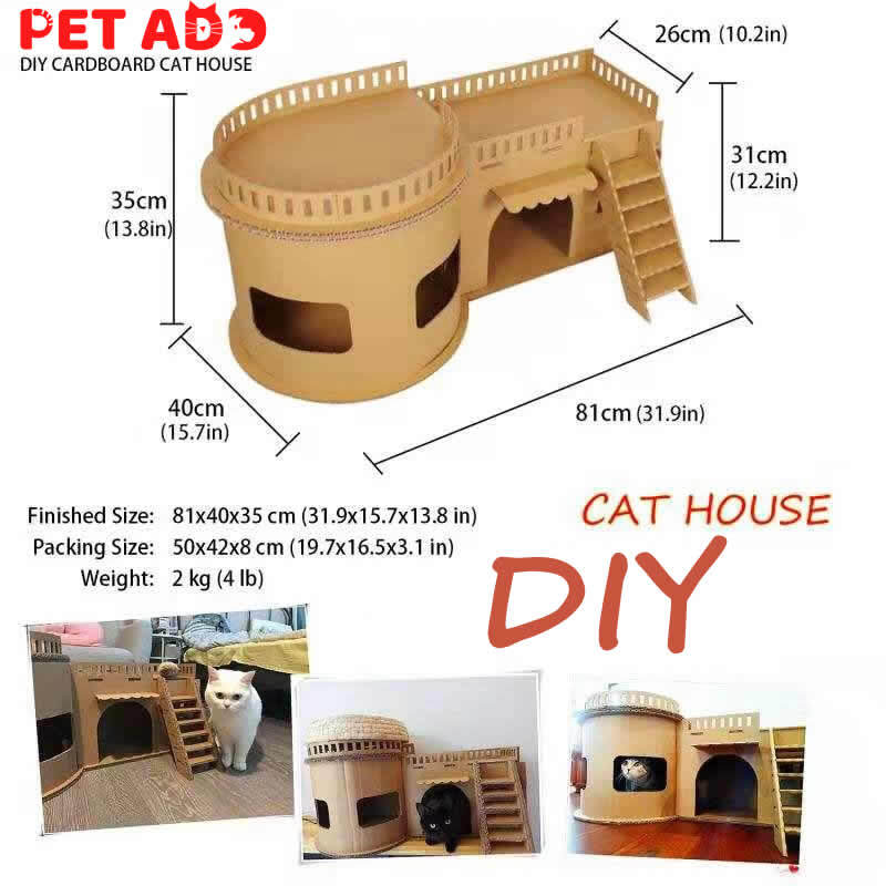 DIY Cat Cardboard House Tree Tower Condo Castle Pe