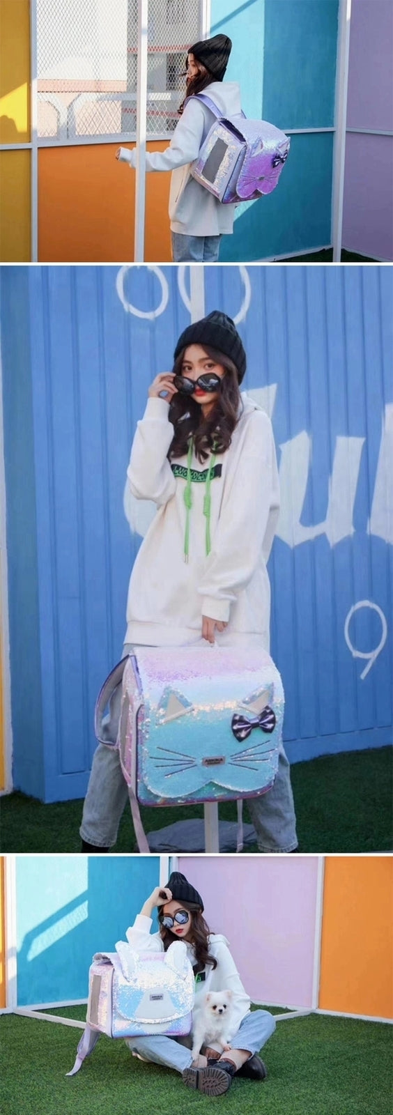 Arkika Sparkling Sequin Backpack Pet Carrier Bag