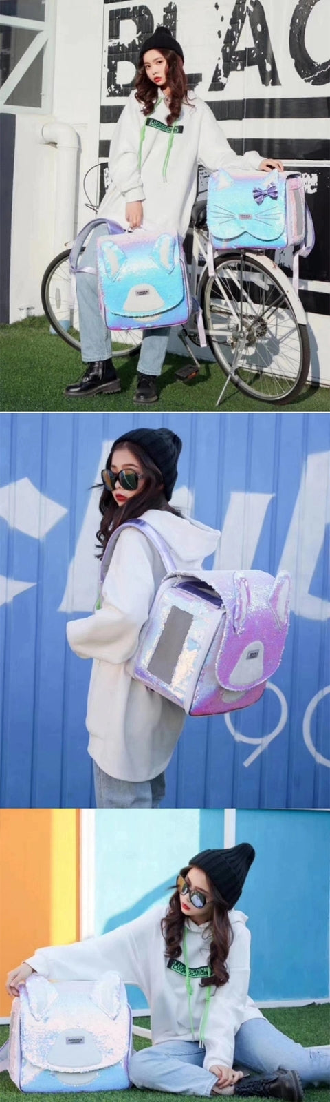 Arkika Sparkling Sequin Backpack Pet Carrier Bag