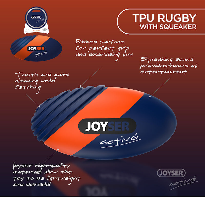 JOYSER Lightweight Dog Squeak Toy Ball Rugby Shape