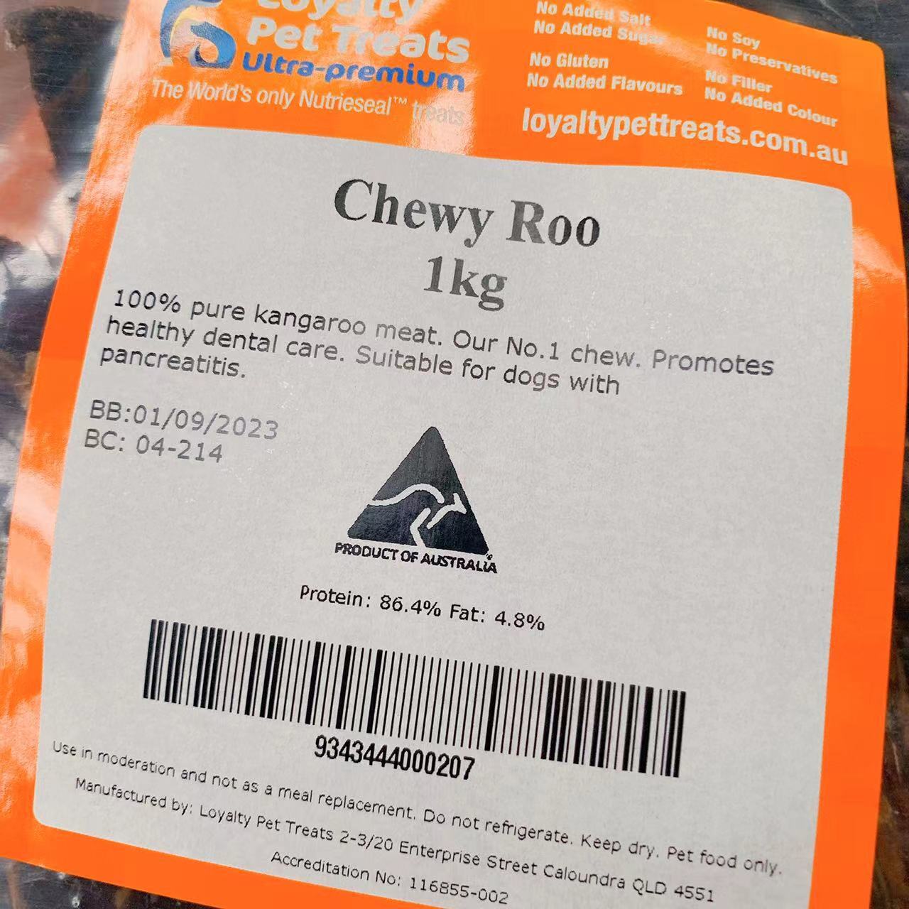 Loyaltypettreats Kangaroo Chewy Roo 1KG