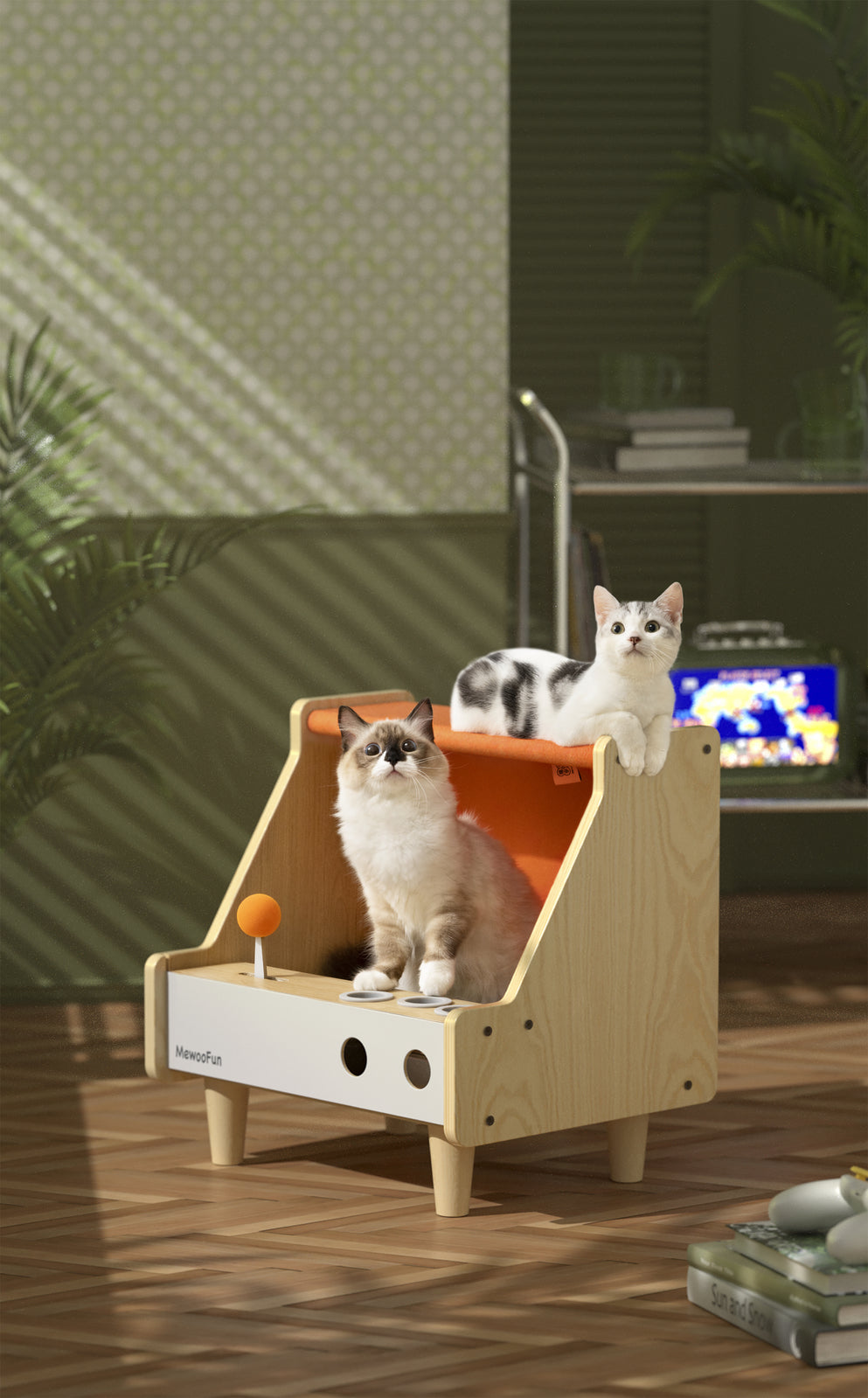 MewooFun Cat Game Box House Bed with Scratching Pa