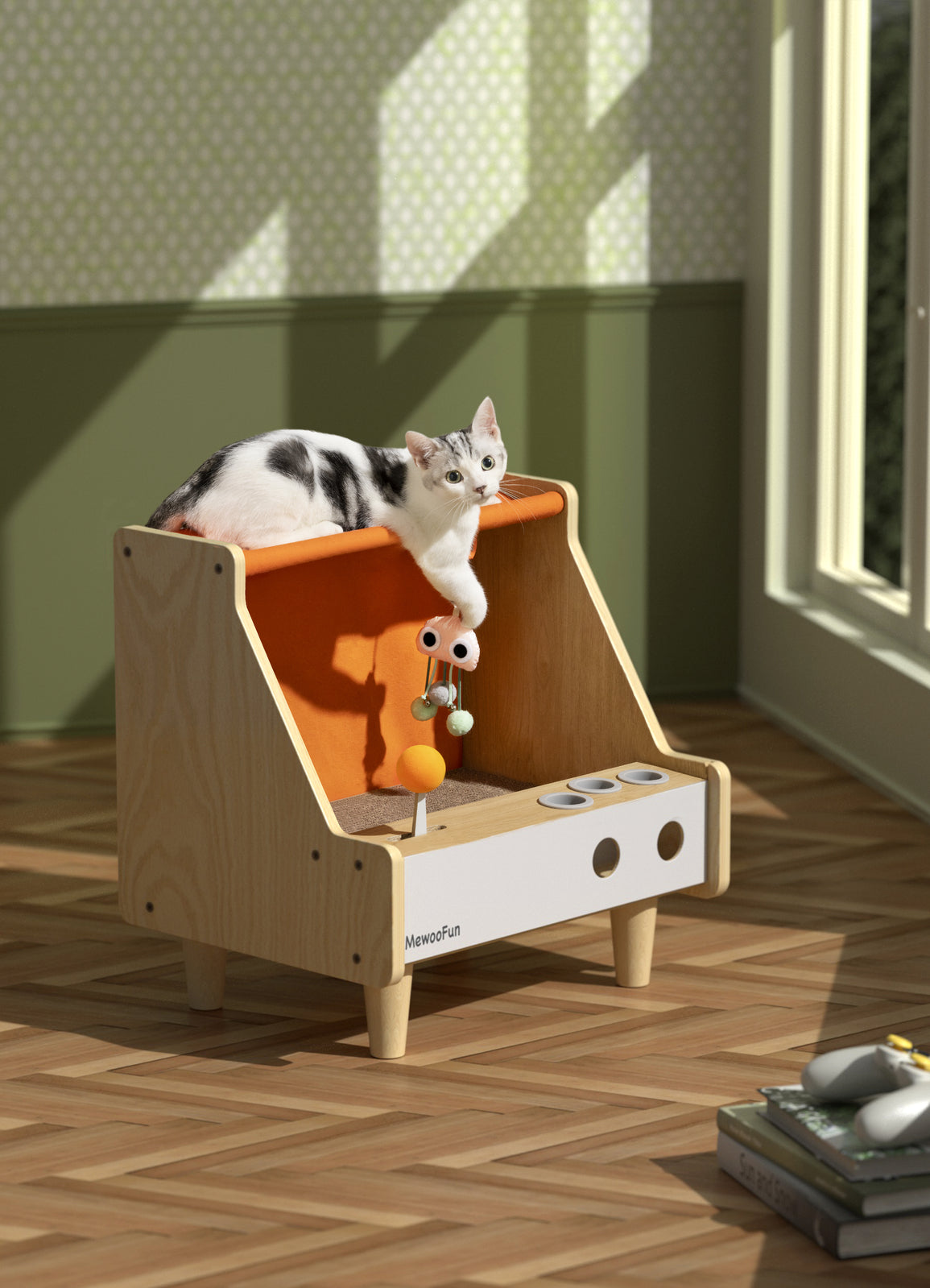MewooFun Cat Game Box House Bed with Scratching Pa