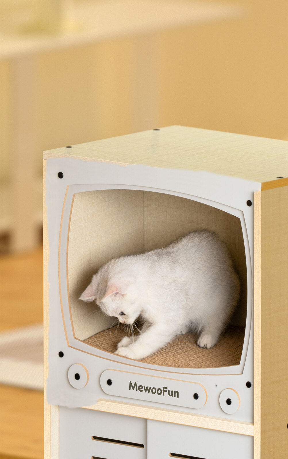 MewooFun Cat TV Box Bed Bedside Table with scratch