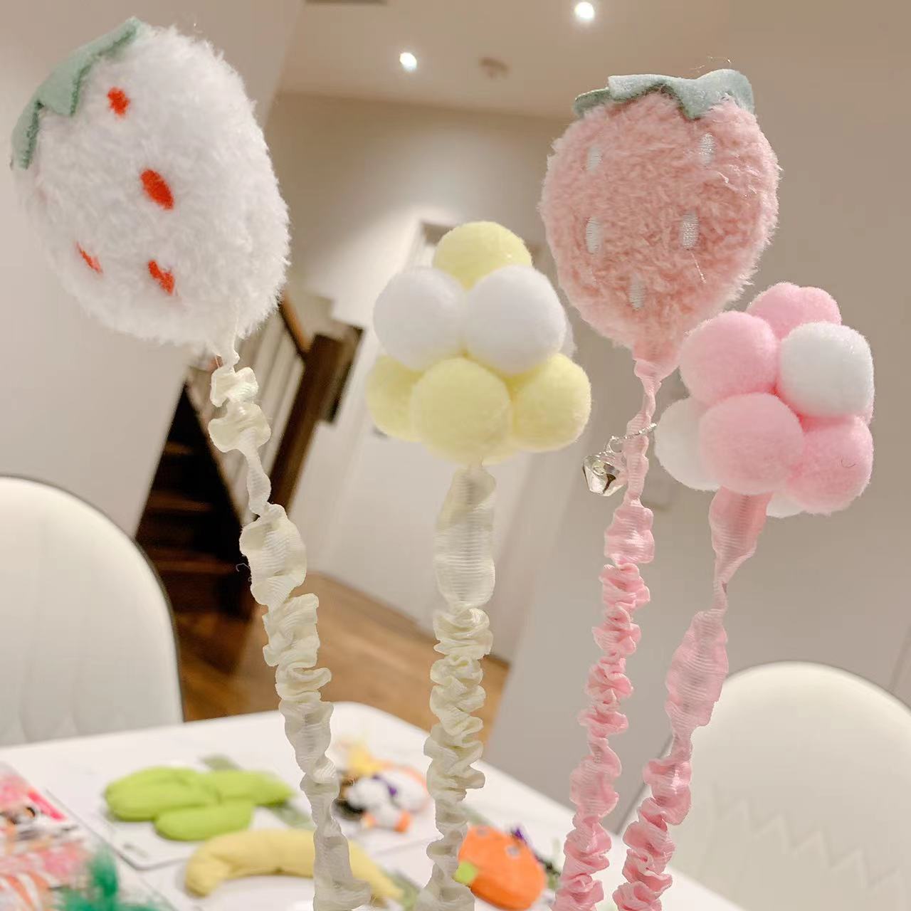 Cat Play Toy Strawberry Feather Teaser Wand Intera