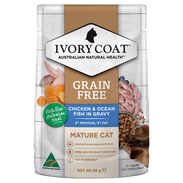 grain free wet cat food mature chicken fish gravy