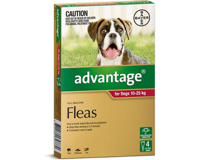 ADVANTAGE FOR LARGE DOGS 10-25KG 4 PACK (RED)