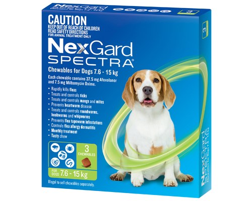 NEXGARD SPECTRA 7.6-15KG 3 PACK (GREEN)