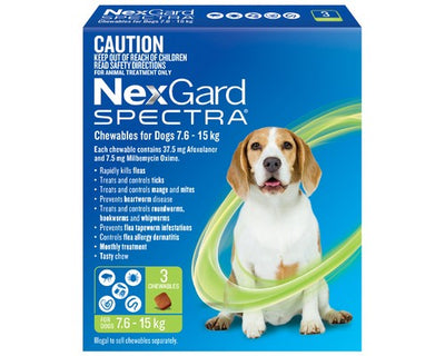 NEXGARD SPECTRA 7.6-15KG 3 PACK (GREEN)