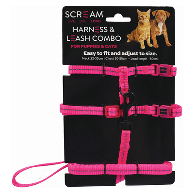 Reflective Adjustable Nylon Cat Puppy Harness With Leash Loud Pink