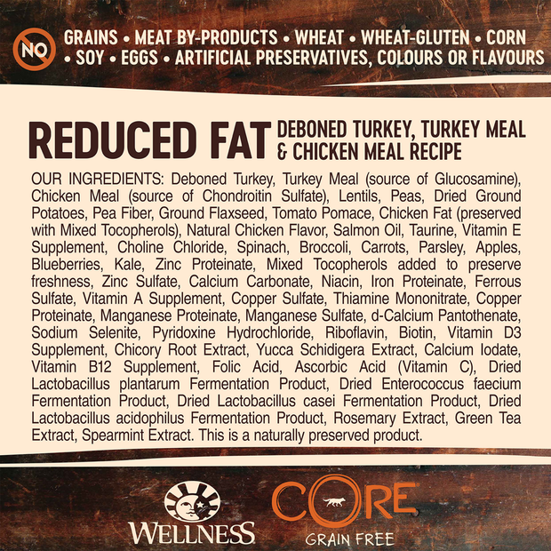 core grain free reduced fat formula deboned turkey and chicken meal dry dog food