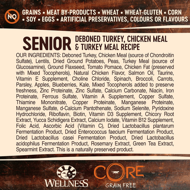 core grain free senior formula deboned chicken and turkey meal dry dog food