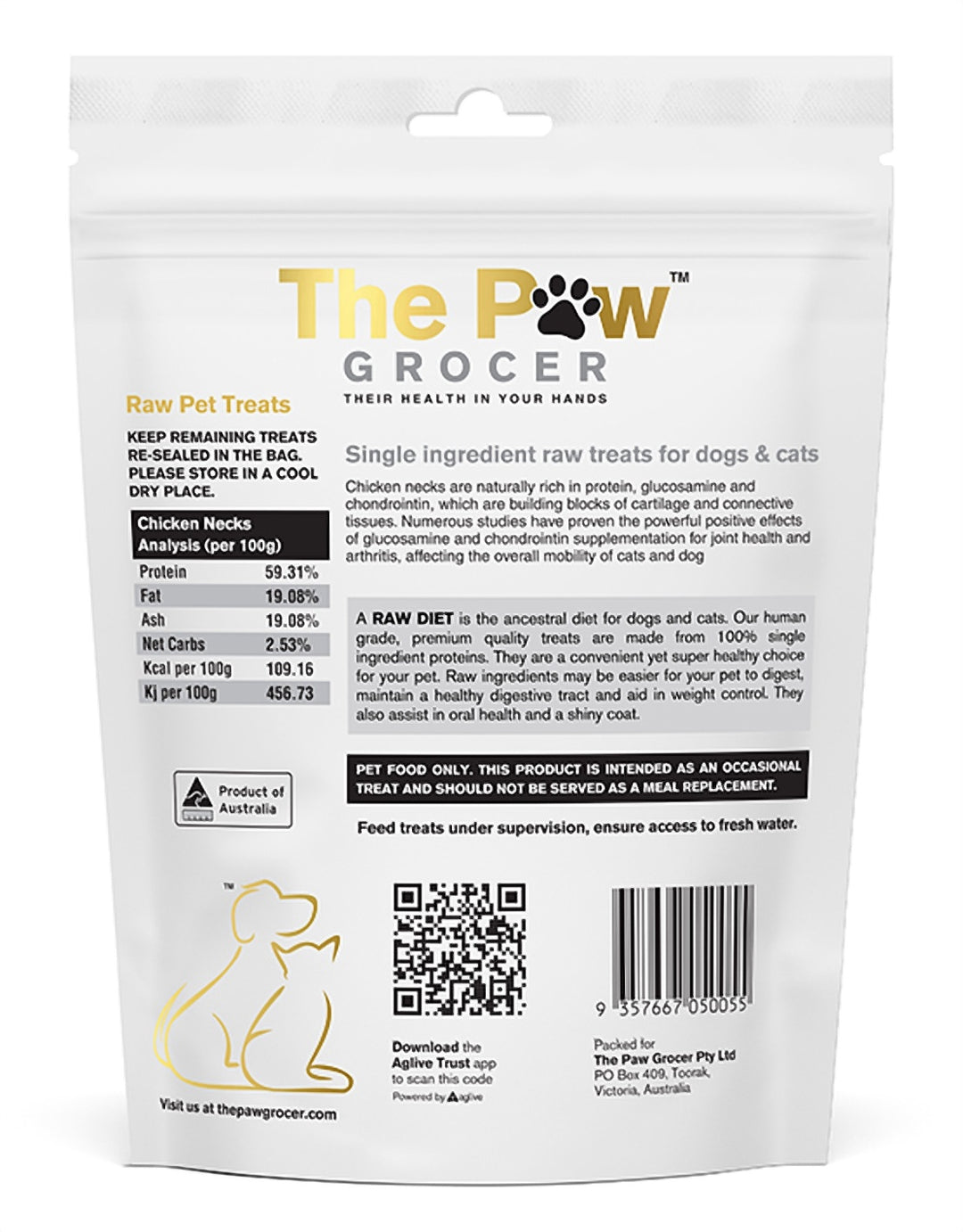 The Paw Grocer Freeze Dried Dog and Cat Treats Chicken Necks 90g