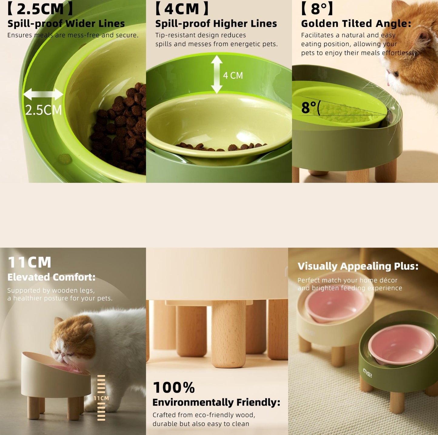 Makesure Rolls Elevated Ceramic Pet Bowl with Wooden Stand