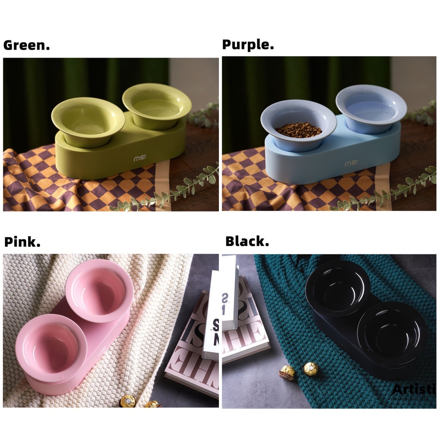 MAKESURE Jingle 2-in-1 Ceramic Pet Bowl Set for Food & Water Cat Bowls