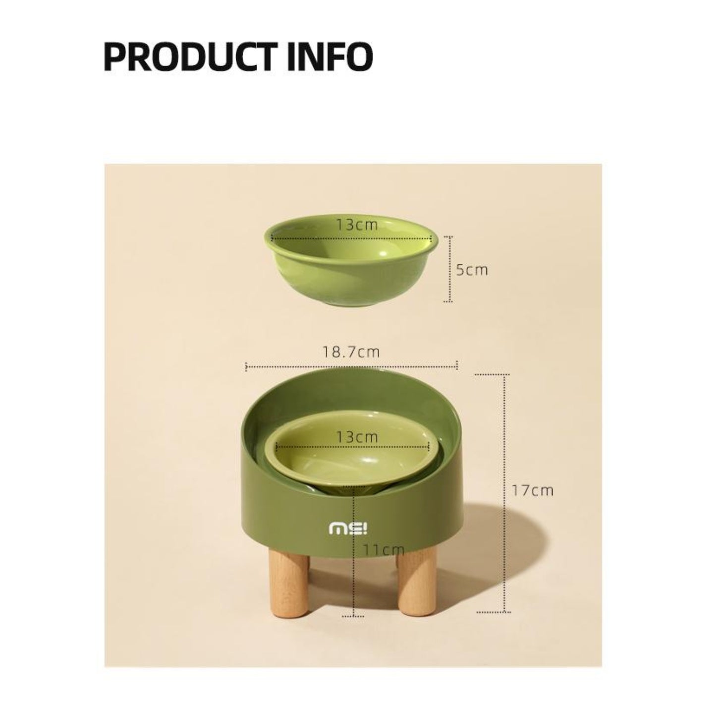 Makesure Rolls Elevated Ceramic Pet Bowl with Wooden Stand