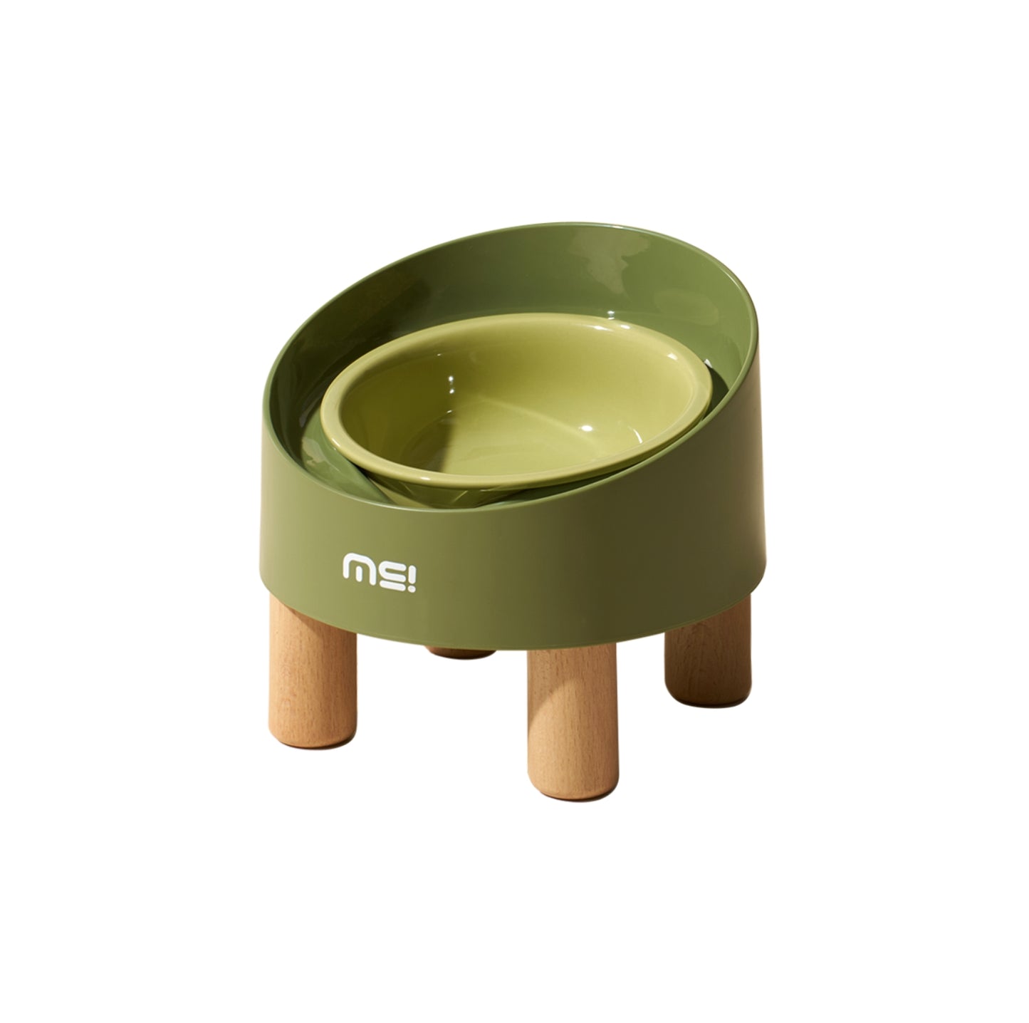 Makesure Rolls Elevated Ceramic Pet Bowl with Wooden Stand