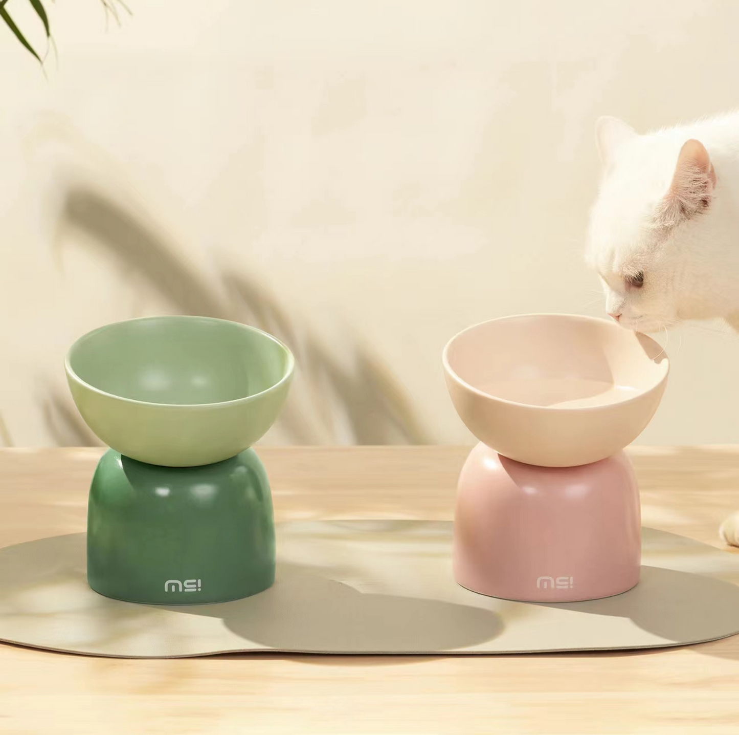 Makesure Sugar Bean Ceramic Double Pet Bowls For Cat and Small Dogs