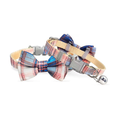 Plaid Bow Tie Pet Collar with Bell Adjustable Cotton for Cat Kitten Dog Puppy AU