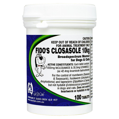 Fidos Closasole 10 KG 100S Broad Spectrum Worming Tablets For Dogs Cats