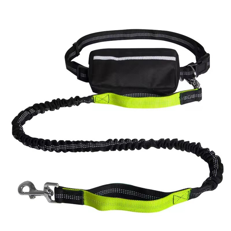 Adjustable Hands Free Dog Leash Lead + Waist Bag Belt Jogging Walking Running